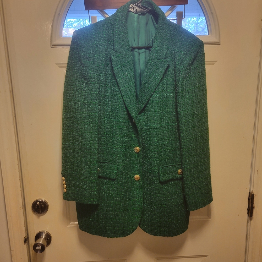 Zara Emerald Blazer with Gold Buttons